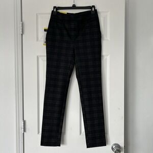 Dalia Women's Mid-Rise Narrow Leg Built-In Tummy Control Pants Charcoal Plaid Sm